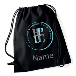 BPDC printed Gym Bag with glitter text